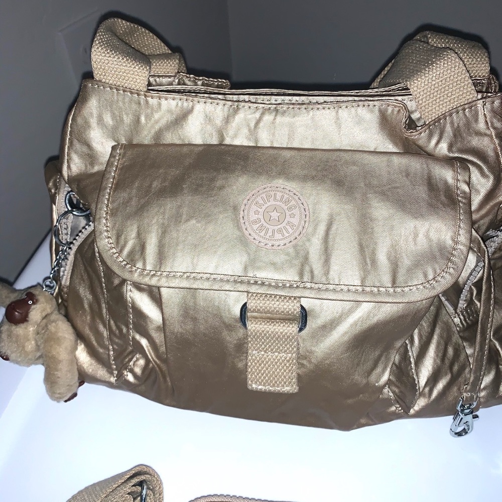Kipling Cyrene Sparkly Gold Bag purse BUNDLE - Picture 2 of 6